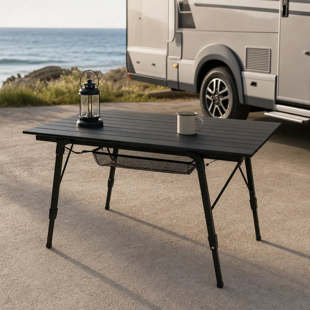 Table de camping pliable réglable en hauteur avec rangement suspendu | ALTRAK
