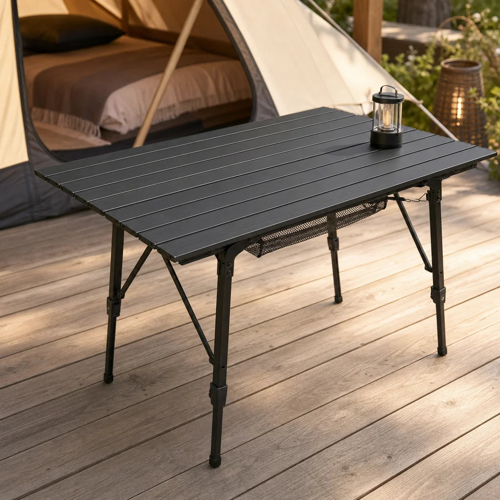Table de camping pliable réglable en hauteur avec rangement suspendu | ALTRAK