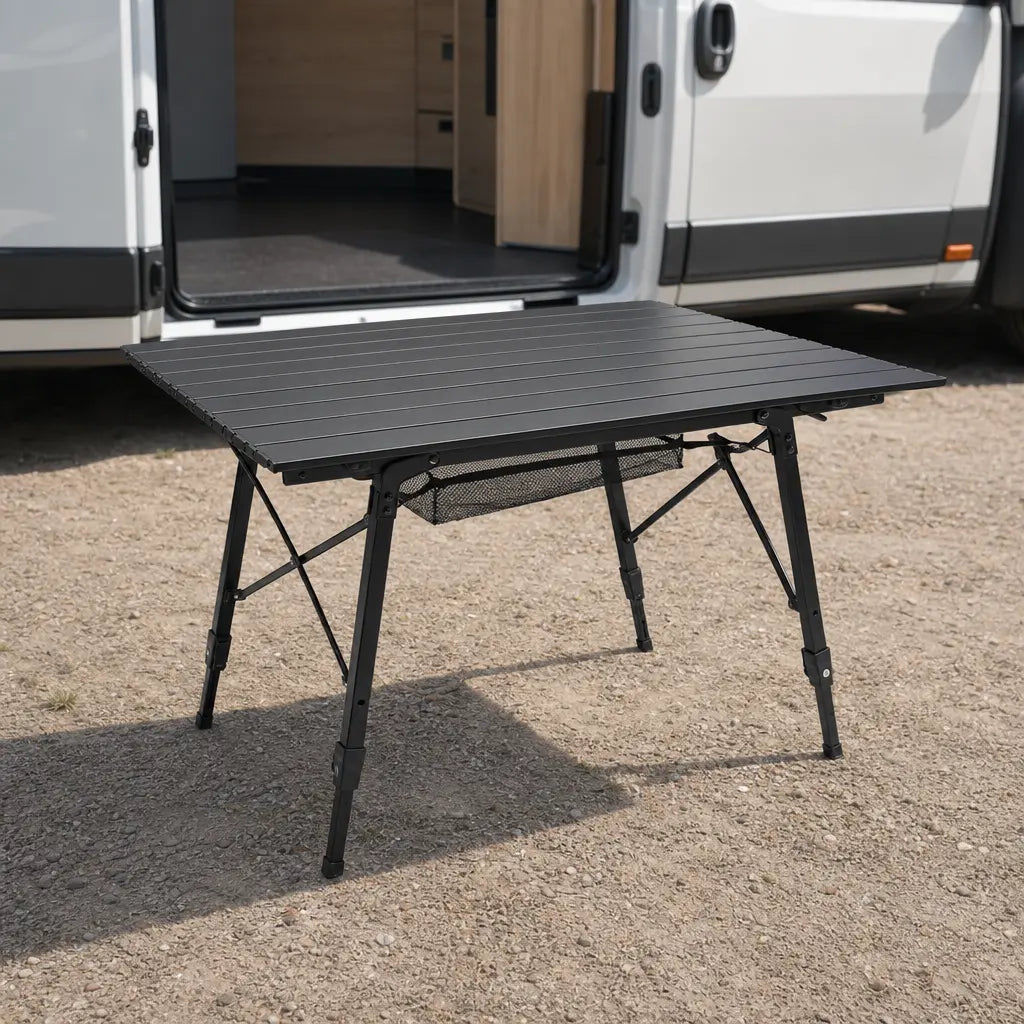 Table de camping pliable réglable en hauteur avec rangement suspendu | ALTRAK