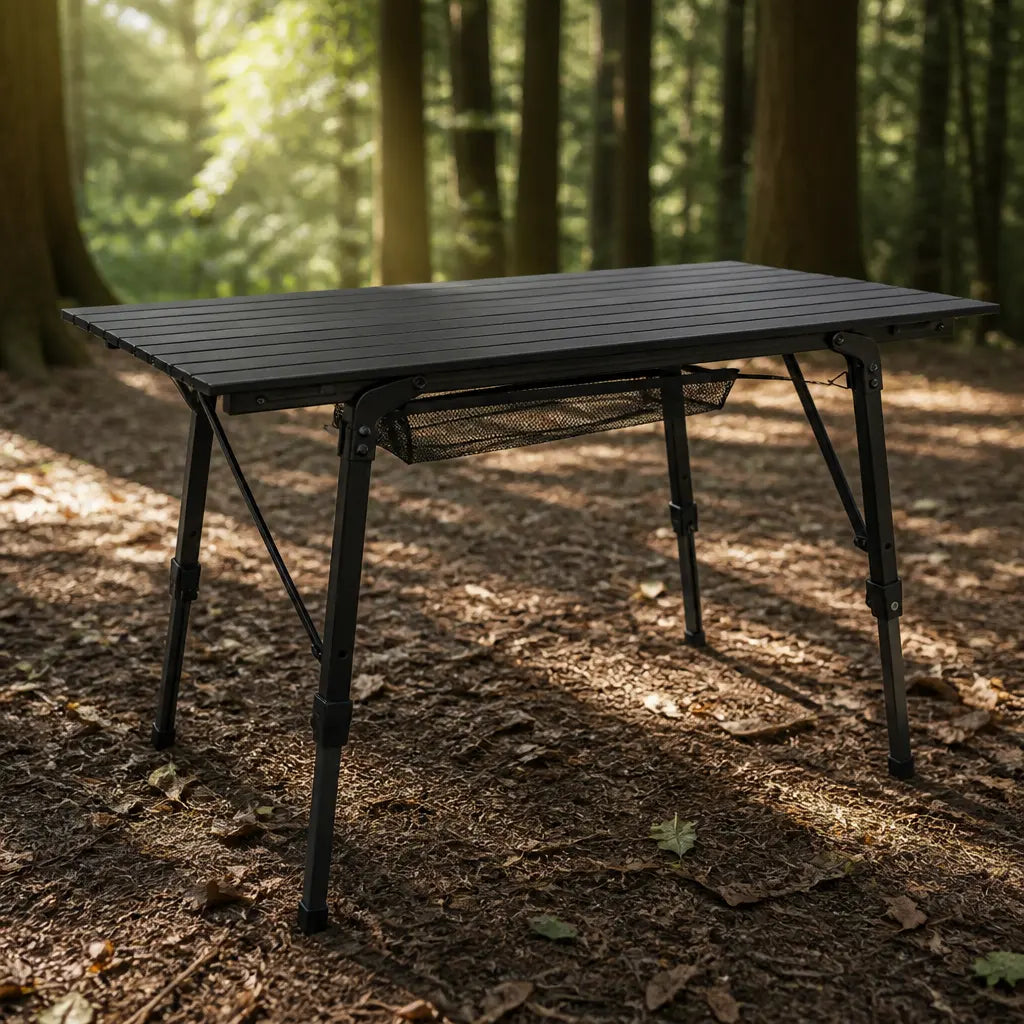 Table de camping pliable réglable en hauteur avec rangement suspendu | ALTRAK