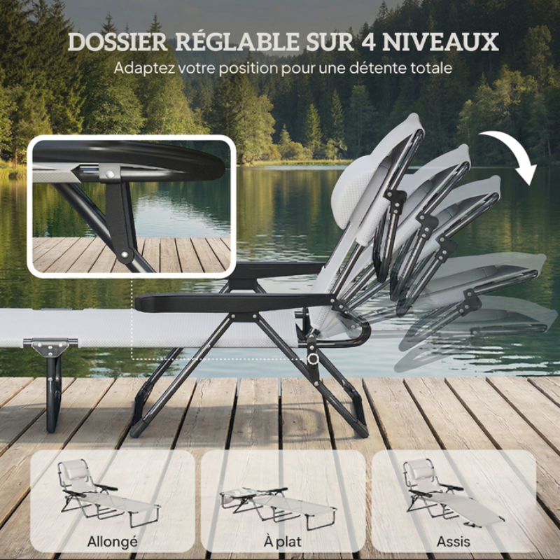 Chaise longue pliante réglable extérieure | SOLYRA