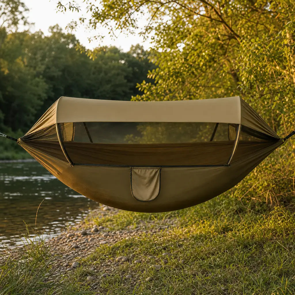 Hamac de camping 3 en 1 avec moustiquaire et toile de protection solaire | AVENTRA