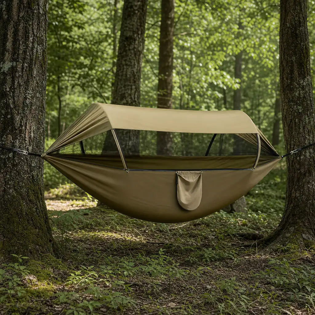 Hamac de camping 3 en 1 avec moustiquaire et toile de protection solaire | AVENTRA