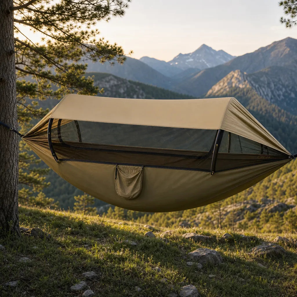 Hamac de camping 3 en 1 avec moustiquaire et toile de protection solaire | AVENTRA