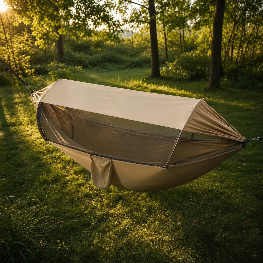 Hamac de camping 3 en 1 avec moustiquaire et toile de protection solaire | AVENTRA