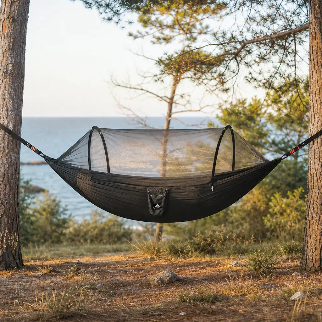 Hamac de camping avec moustiquaire intégrée 2 en 1 en nylon parachute | SKYNEST