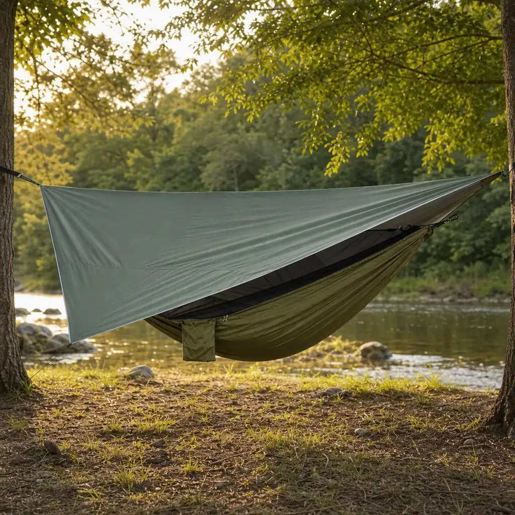 Hamac de camping avec moustiquaire intégrée et bâche imperméable | NESTORA