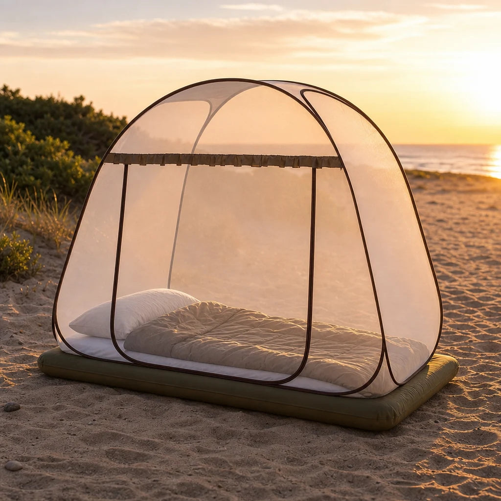 Moustiquaire de camping pliable type yourte pour lit et couchage extérieur | YURTENA