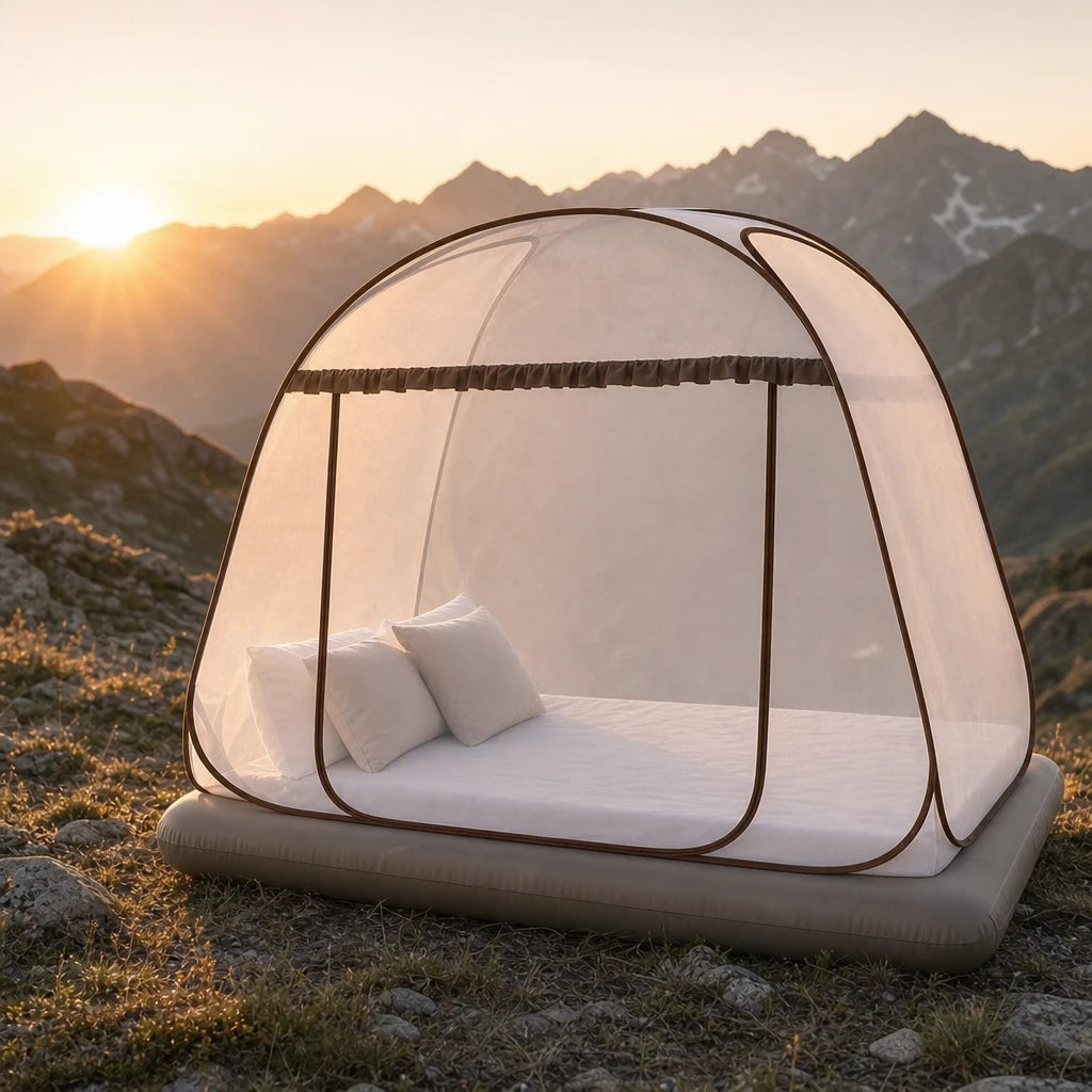 Moustiquaire de camping pliable type yourte pour lit et couchage extérieur | YURTENA