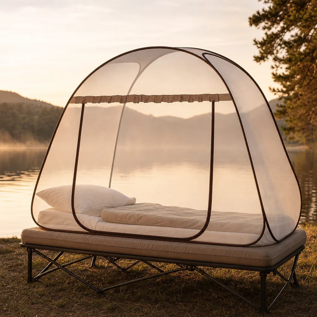 Moustiquaire de camping pliable type yourte pour lit et couchage extérieur | YURTENA