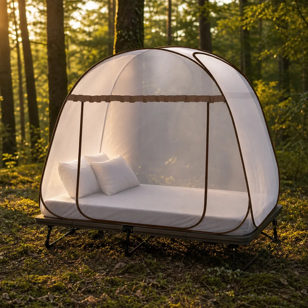 Moustiquaire de camping pliable type yourte pour lit et couchage extérieur | YURTENA