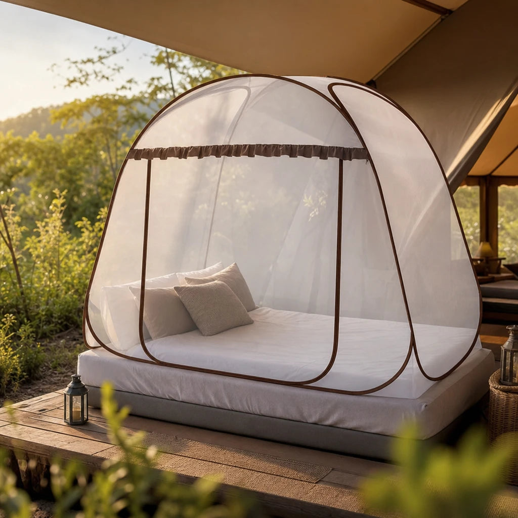 Moustiquaire de camping pliable type yourte pour lit et couchage extérieur | YURTENA