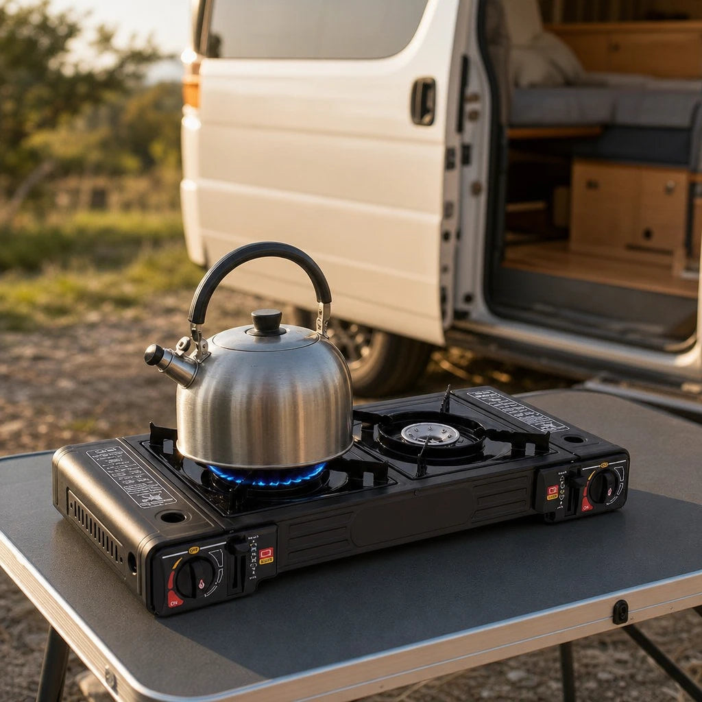 Réchaud à gaz portable double brûleur 2,5 kW avec allumage automatique | FLAMVIK