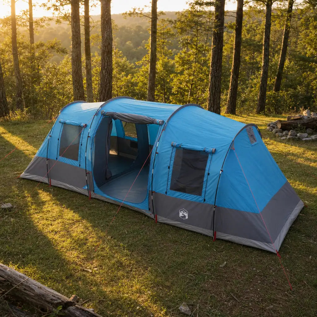 Tente familiale tunnel 6 places imperméable avec 2 chambres séparées bleu océan | NORDHAVEN