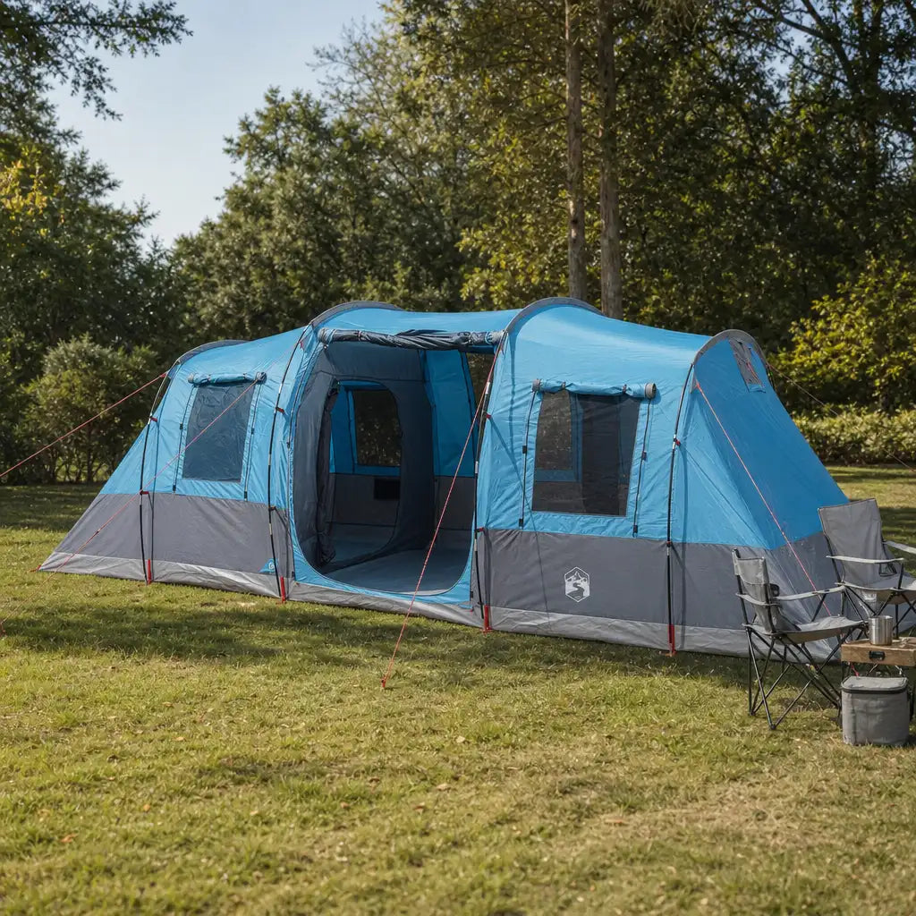 Tente familiale tunnel 6 places imperméable avec 2 chambres séparées bleu océan | NORDHAVEN