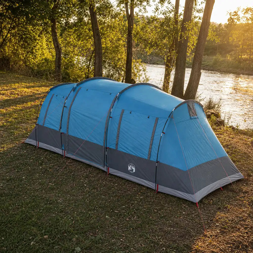 Tente familiale tunnel 6 places imperméable avec 2 chambres séparées bleu océan | NORDHAVEN