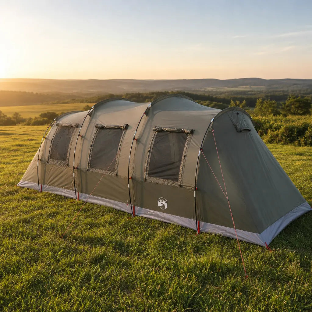 Tente familiale tunnel 6 places imperméable avec 2 chambres séparées vert forêt | NORDHAVEN
