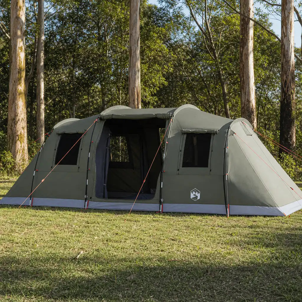 Tente familiale tunnel 6 places imperméable avec 2 chambres séparées vert forêt | NORDHAVEN