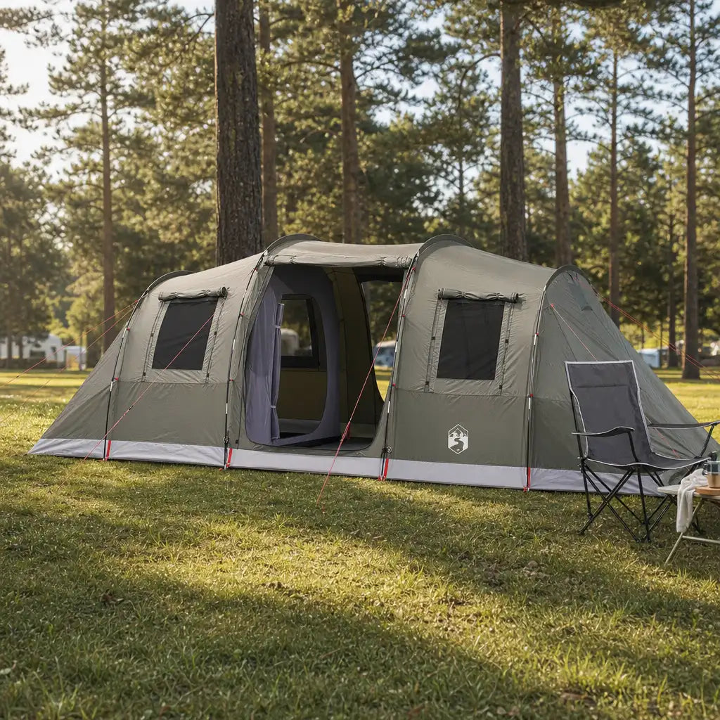 Tente familiale tunnel 6 places imperméable avec 2 chambres séparées vert forêt | NORDHAVEN