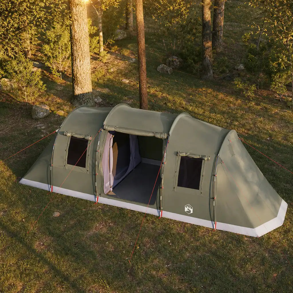 Tente familiale tunnel 6 places imperméable avec 2 chambres séparées vert forêt | NORDHAVEN